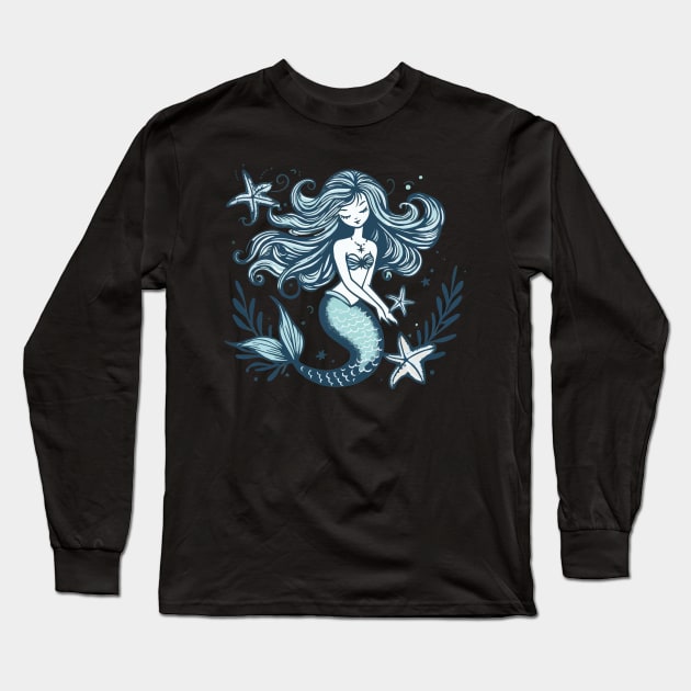 Beautiful Vintage Style Mermaid Long Sleeve T-Shirt by Heartsake